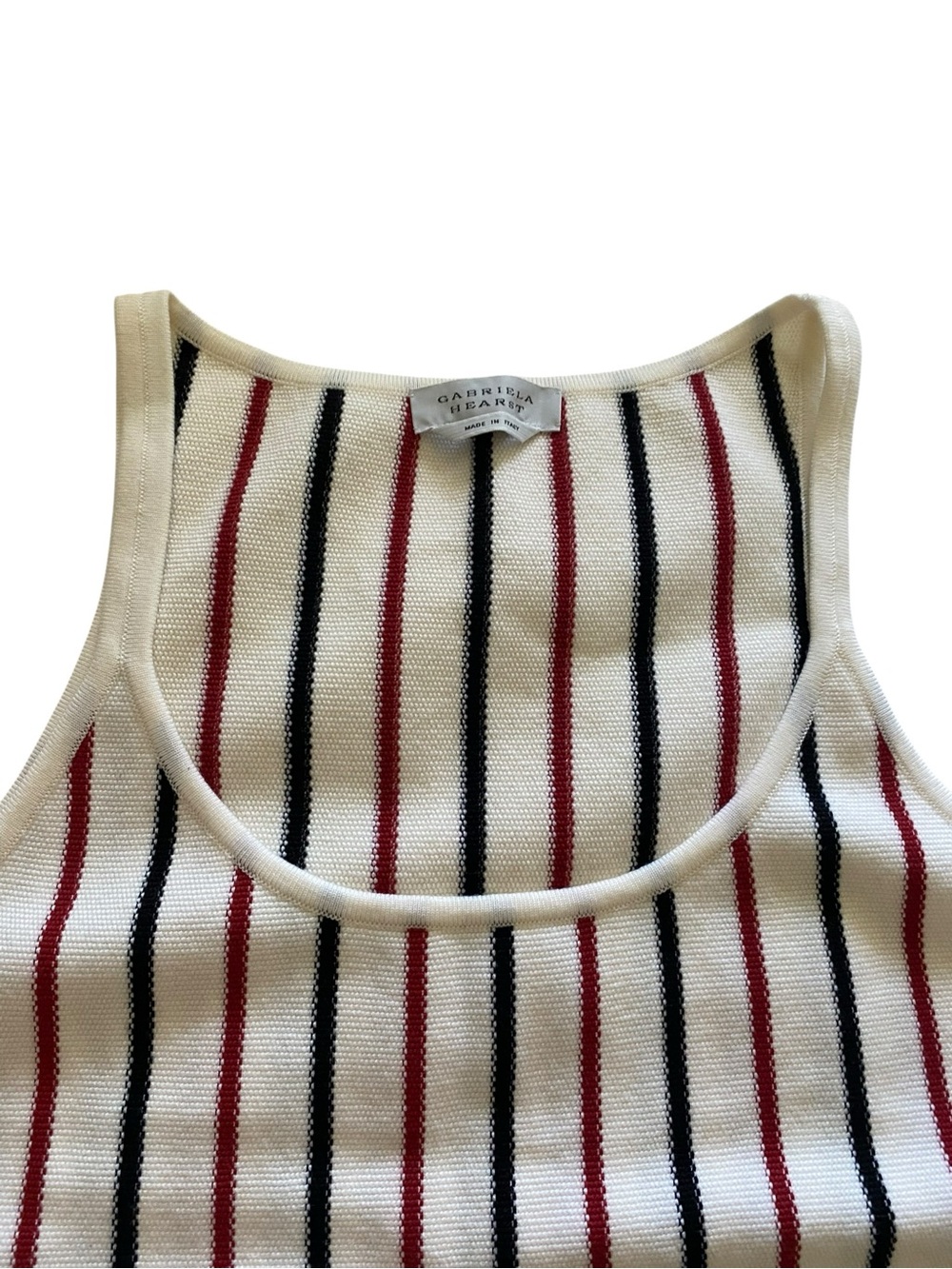 Gabriela Hearst Ivory Tank Top with Black & Red Stripes - Picture 2 of 12